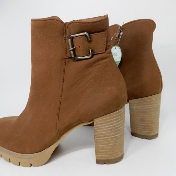 Paul Green Selma Lug Sole Bootie Ankle Boots US 8.5 Buckle Moto Tan Nubuck NEW - Picture 6 of 13
